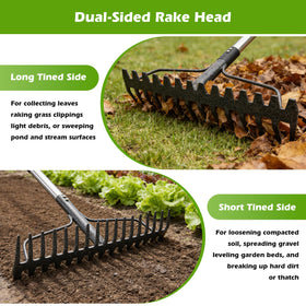 Lilyvane 17-tine metal rake ready to clear leaves and debris efficiently