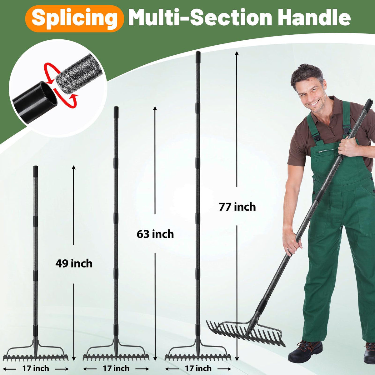 Lilyvane 17-tine metal rake for leaves and thatch removal with ease.