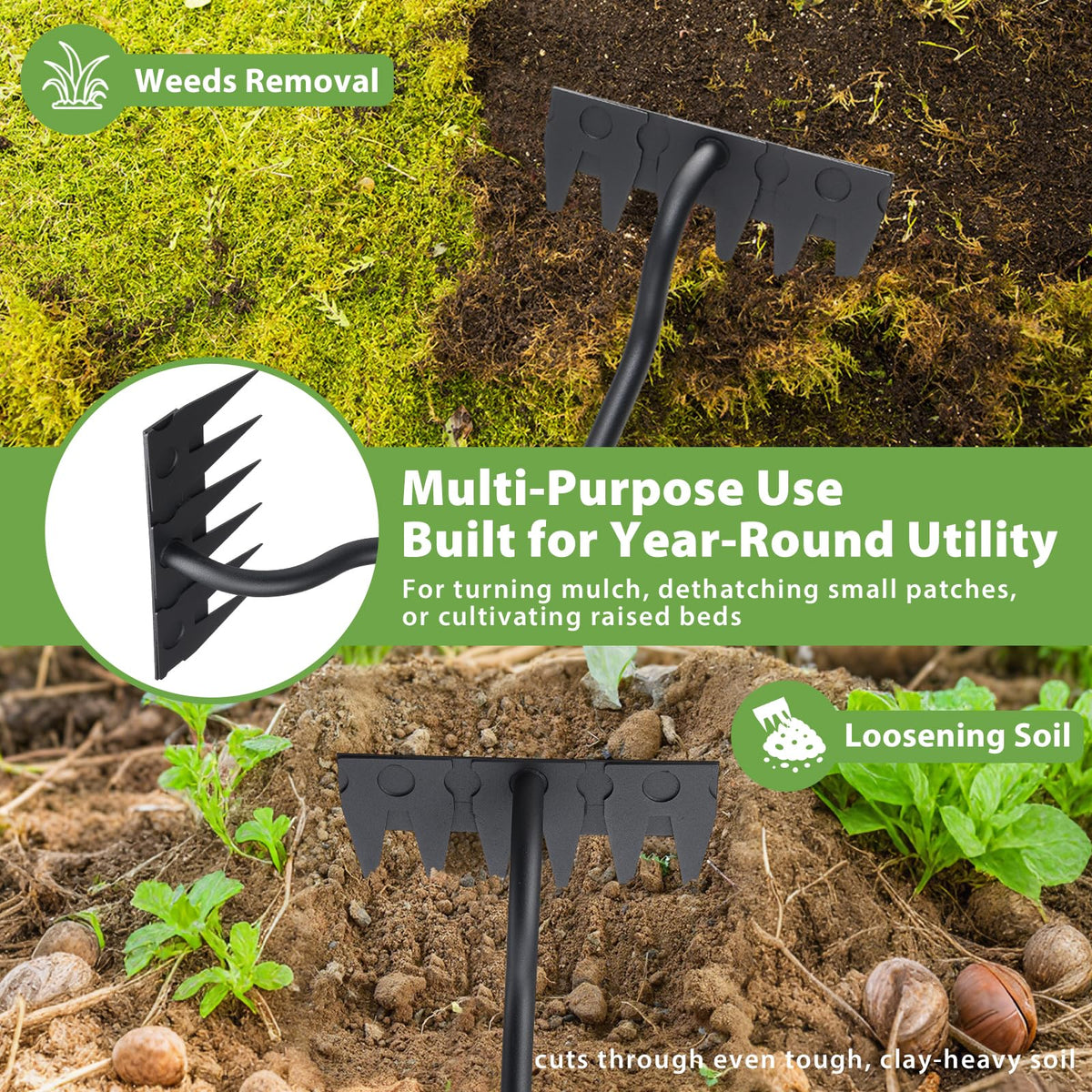 Lilyvane 6-tine weed rake blade for fast, efficient soil loosening.