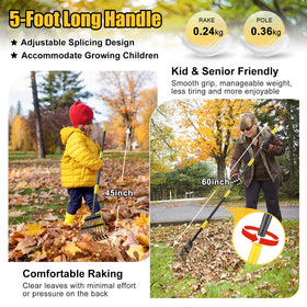 Lilyvane adjustable-handle rake extends to 60 inches for tall plants.