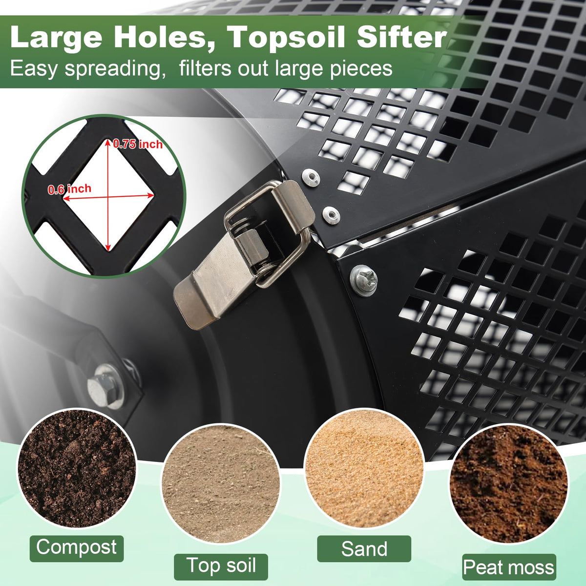Lilyvane mesh basket filters debris for precise material spreading.