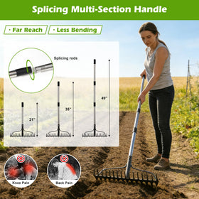 Lilyvane dual-side rake shown with breaking soil and leveling surfaces