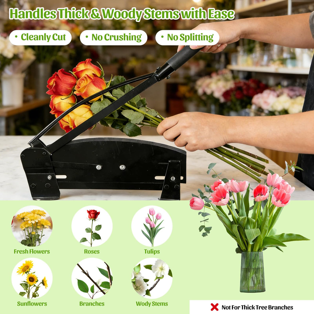 Bypass-cut action of Lilyvane Flower Cutter for clean stems