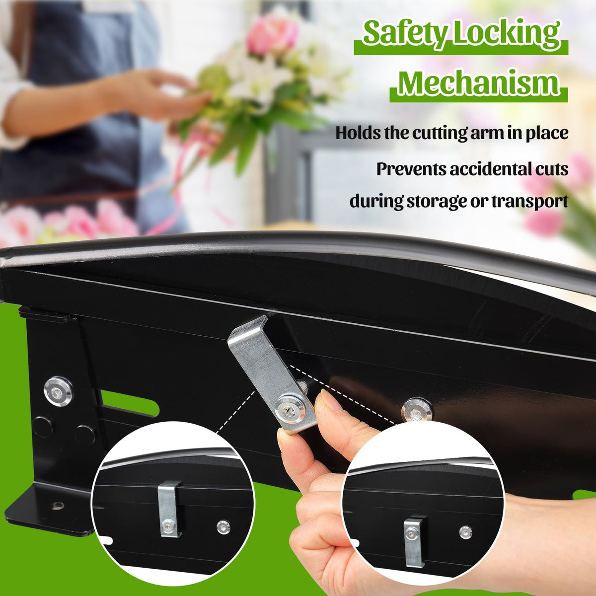 Lilyvane Flower Cutter safety lock secures the arm when stored