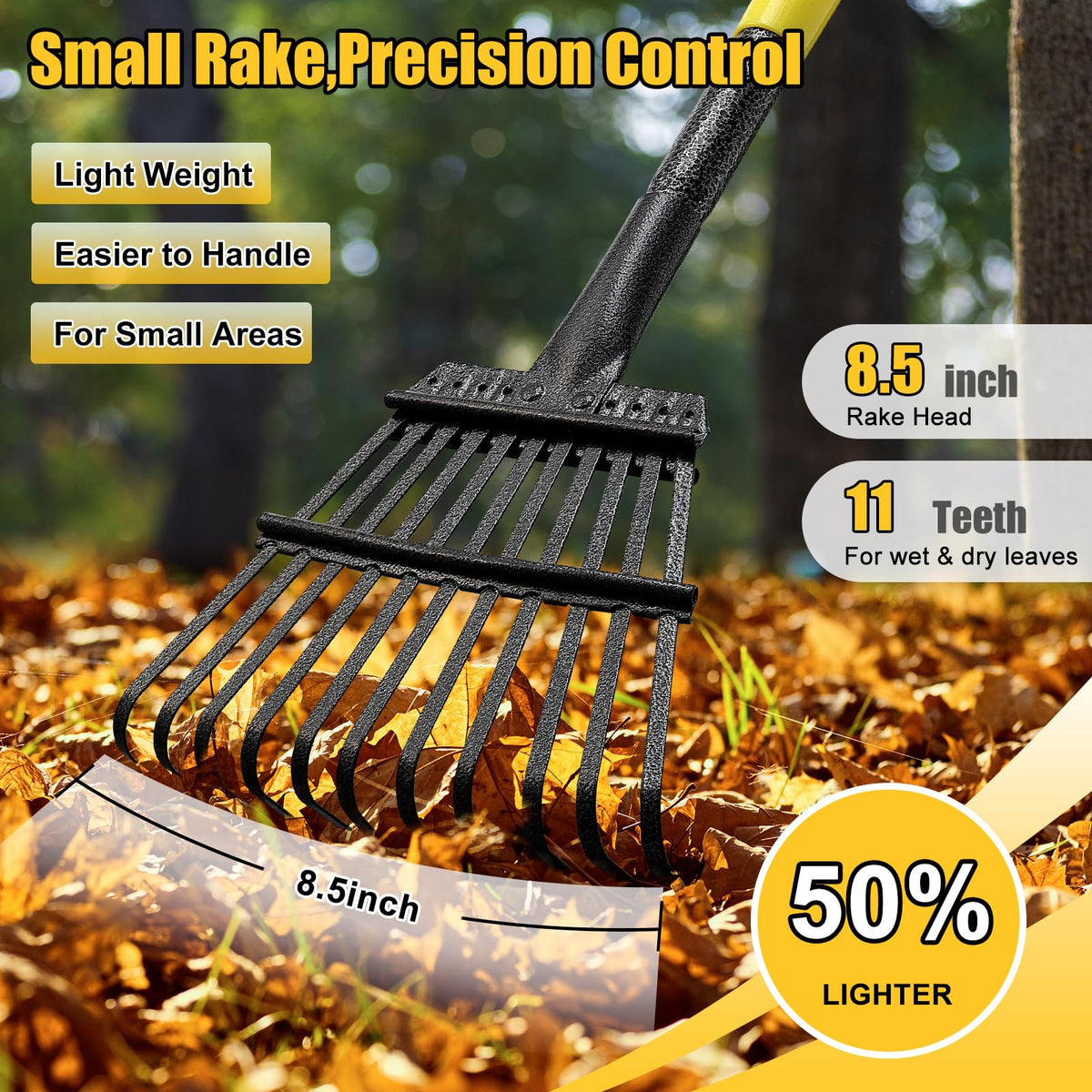 Lilyvane rake with 11 metal tines ensures durable performance.