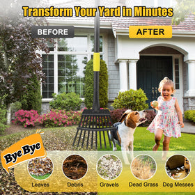 Lilyvane leaf rake includes hardware and a 12-month warranty.