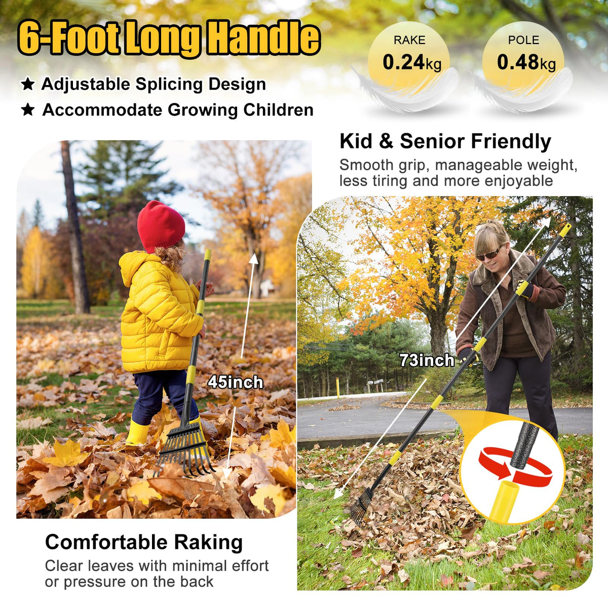 Lilyvane adjustable handle extends from 31 to 73 inches for versatile reach.