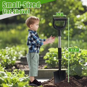 Lilyvane metal shovel with D-handle offers strong, comfortable use.