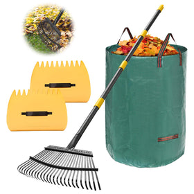 Lilyvane rake with 18-inch head for efficient leaf collection.
