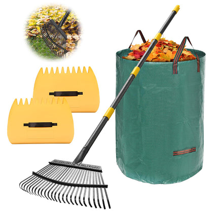 Lilyvane rake with 18-inch head for efficient leaf collection.
