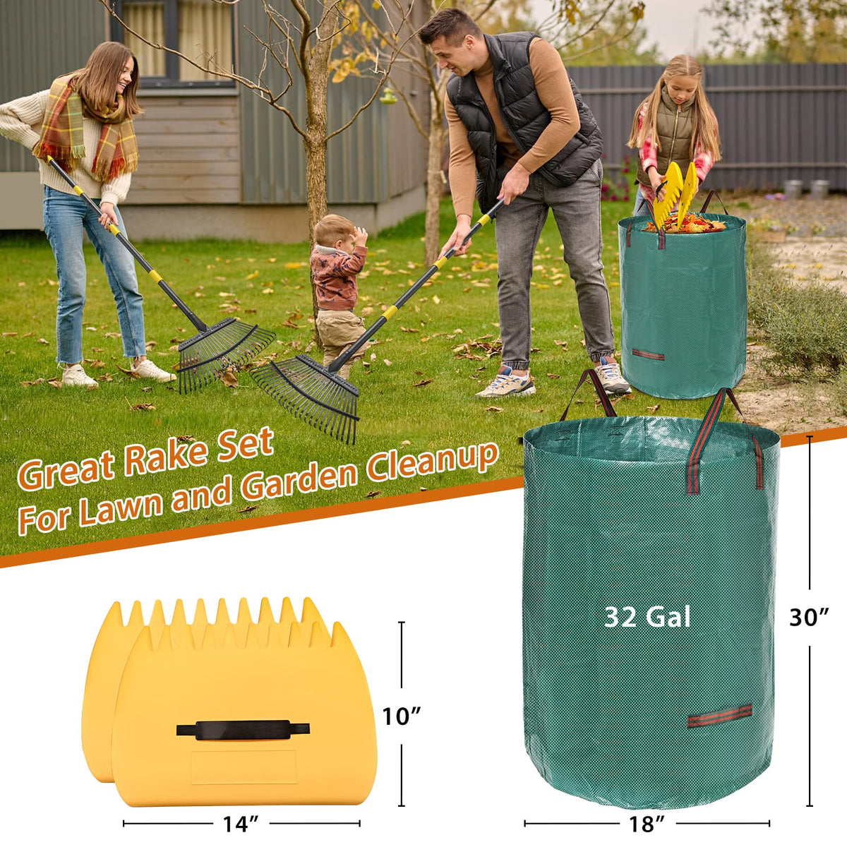 Lilyvane rake with 65-inch handle reduces bending during cleanup.