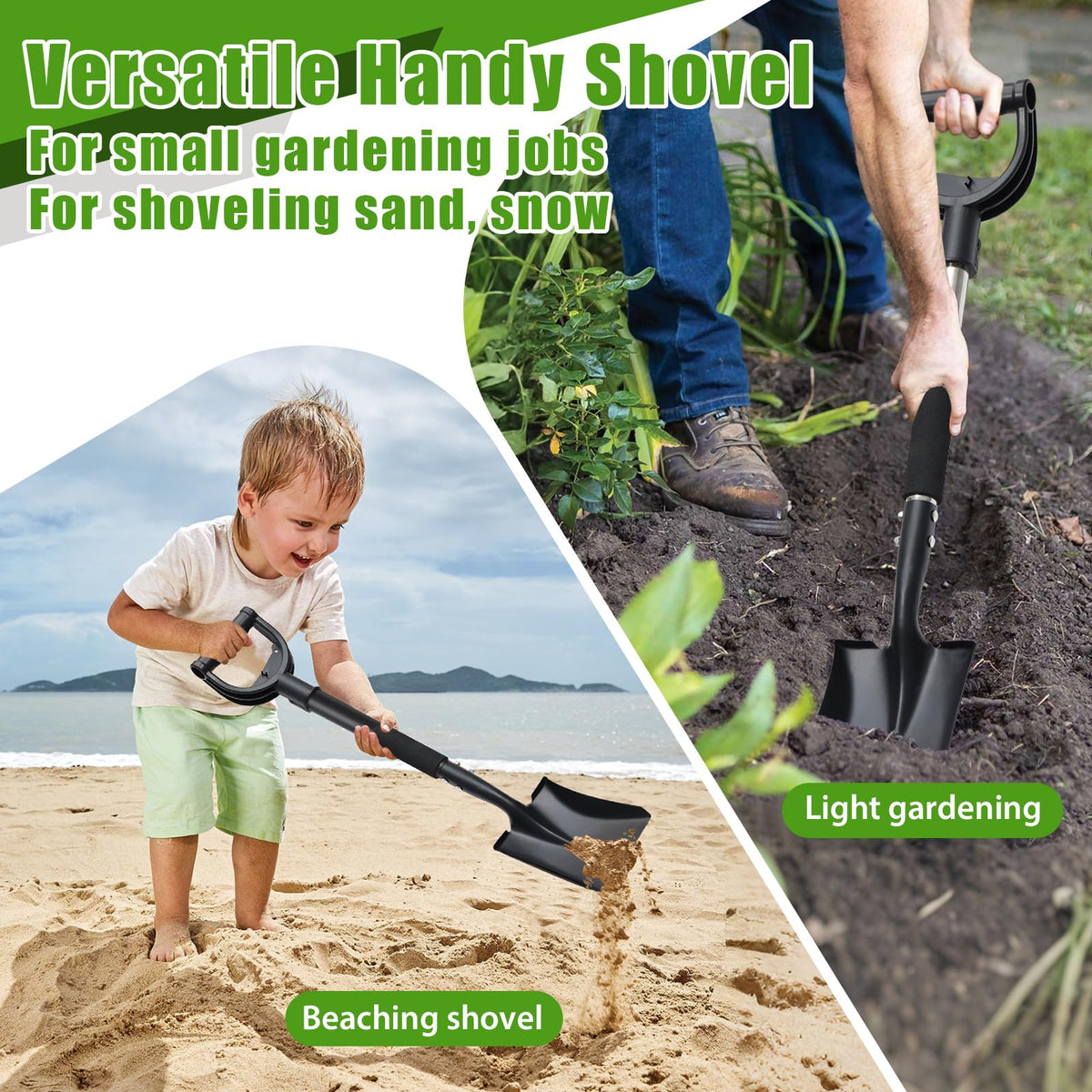 Lilyvane square shovel for precise edging and trenching along borders.