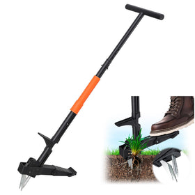 Lilyvane stand-up weed puller with foot pedal in action for effortless weed removal.