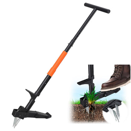 Lilyvane stand-up weed puller with foot pedal in action for effortless weed removal.