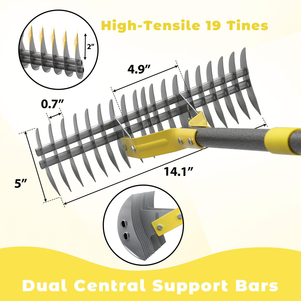 Lilyvane Thatch Rake with 19 steel tines for deep thatch penetration.
