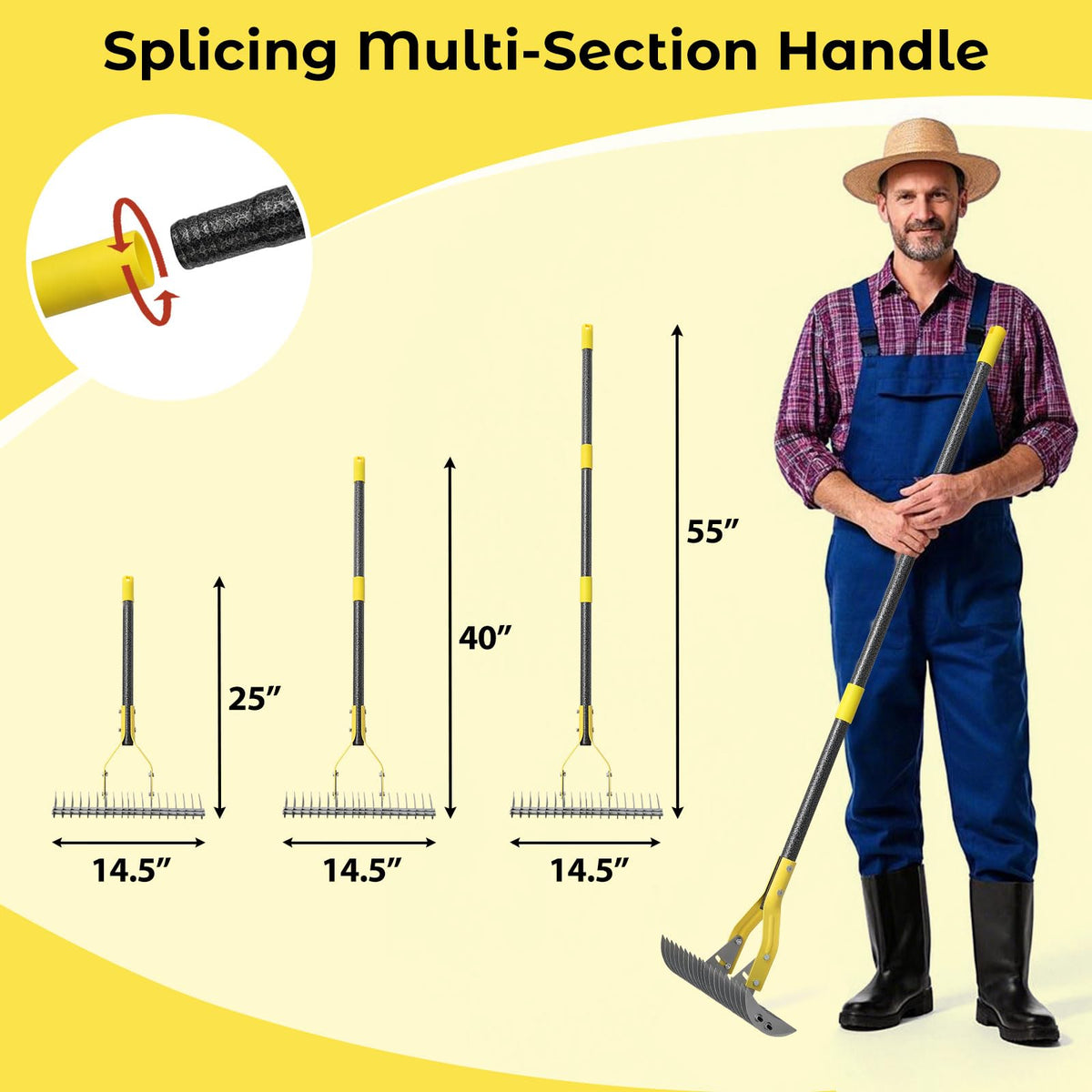 Lilyvane Thatch Rake 55 inch handle extends reach for upright work.