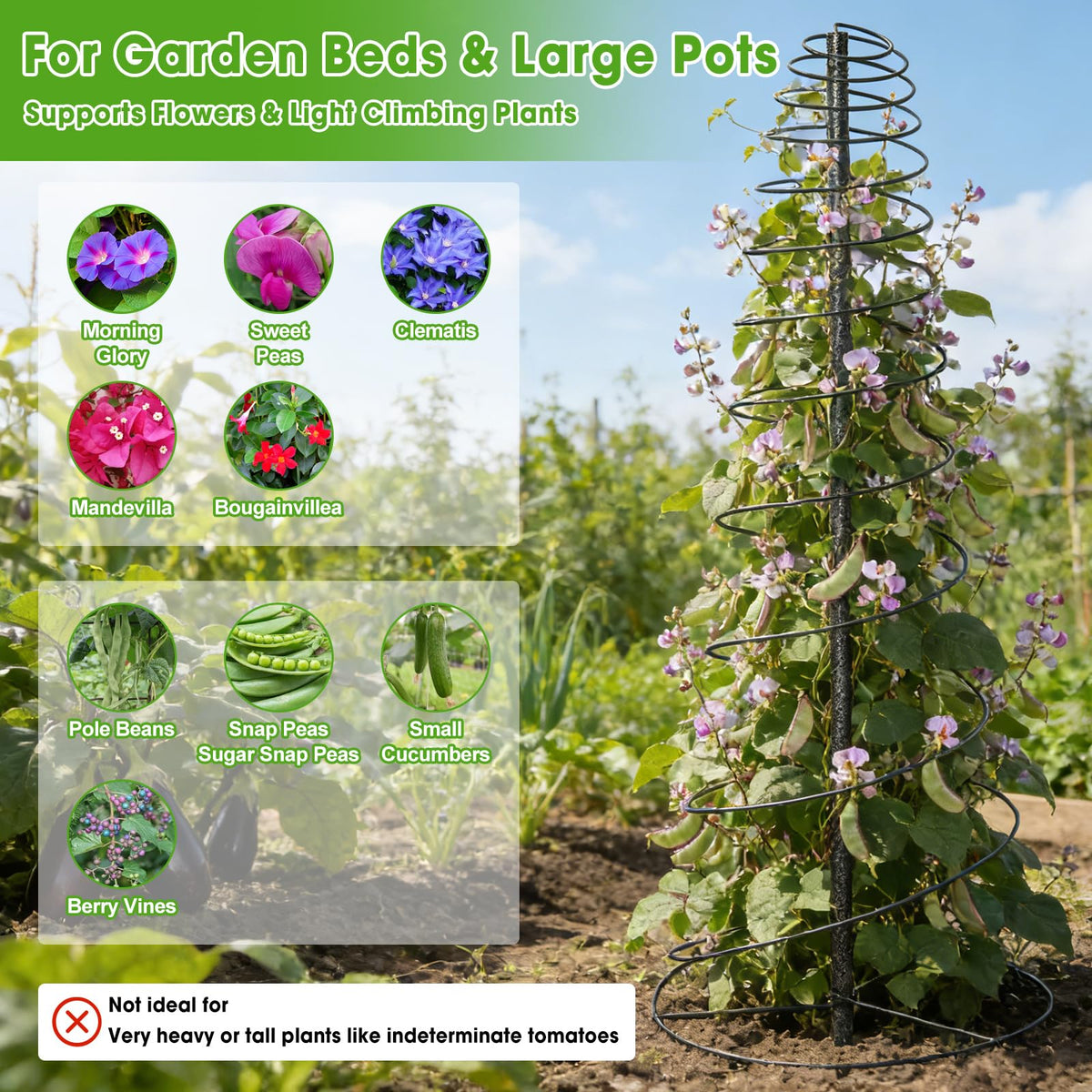 Height-adjustable design from 12 to 75 inches for growing crops.