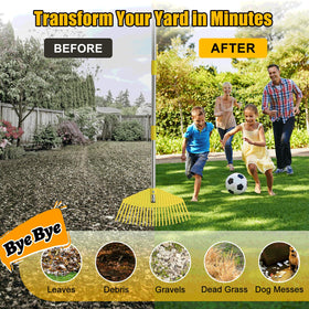Lilyvane yard cleanup rake ideal for lawns, patios, and garden beds.