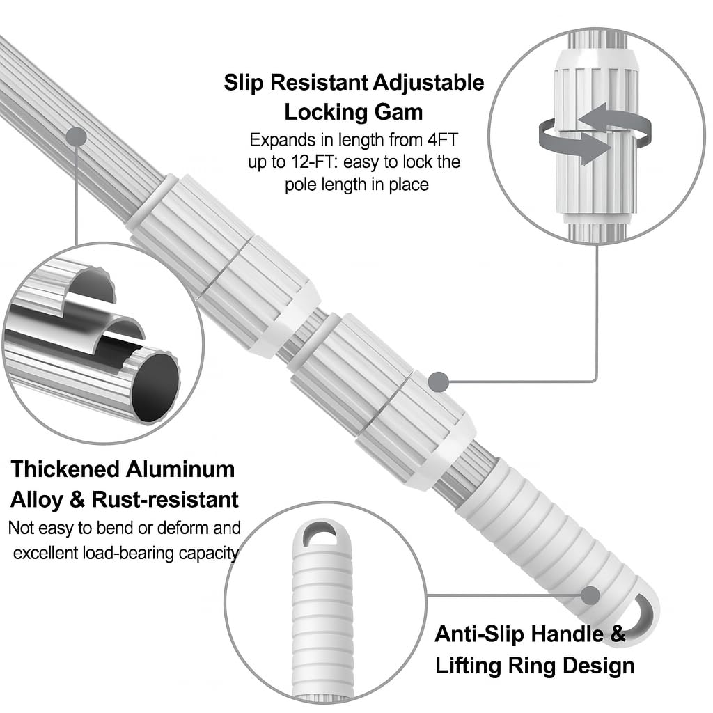 LIME POOL 3-piece adjustable pole with twist-lock for stable length.