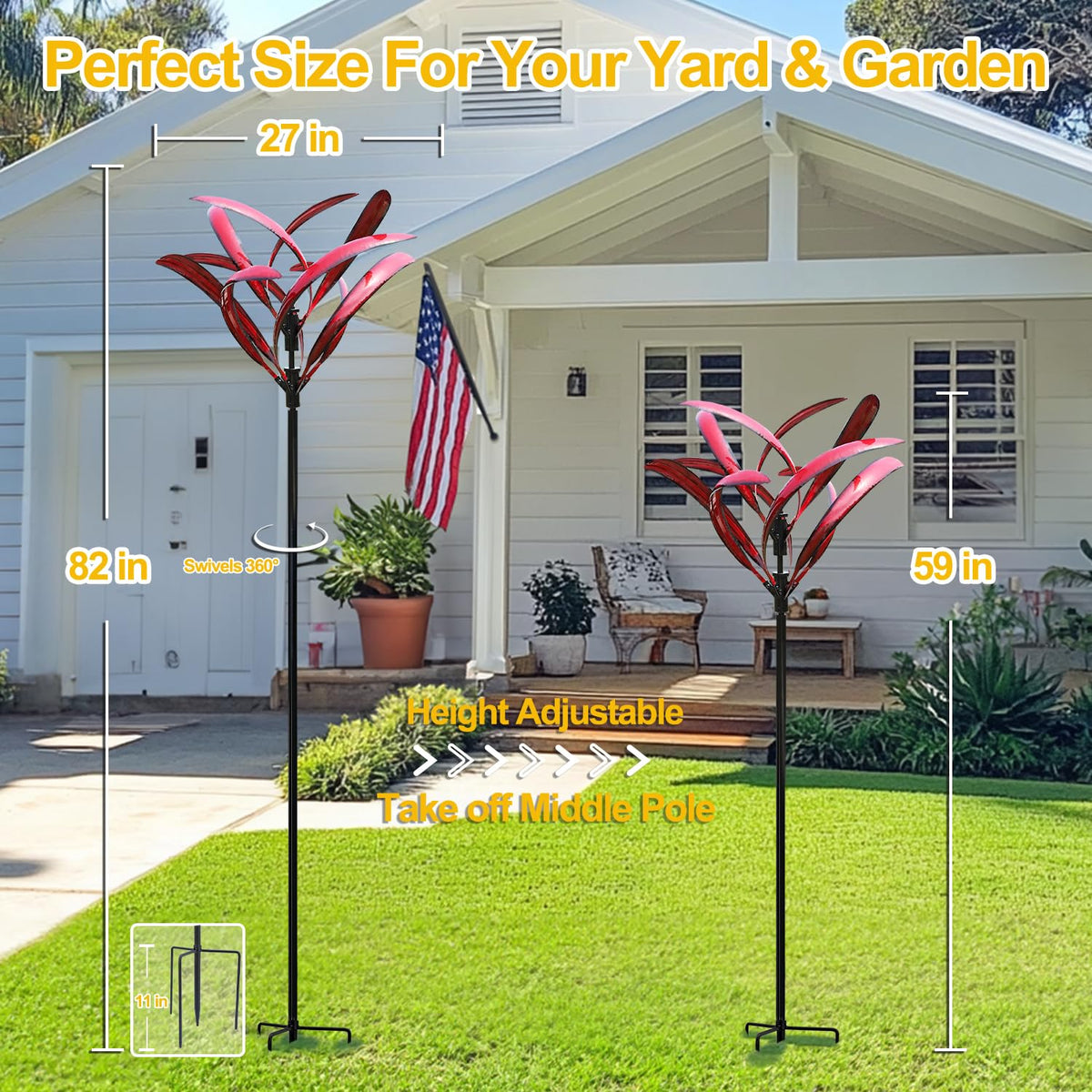 LimeHill Wind Spinner Crimson Magnolia base stake keeps installation stable.