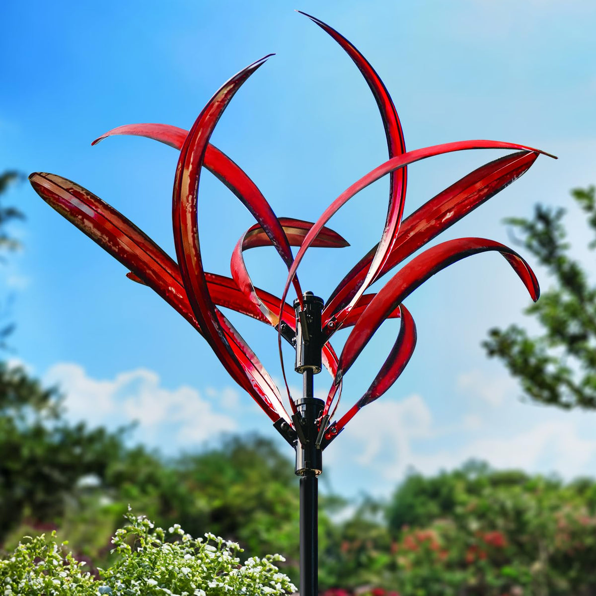 LimeHill Wind Spinner Crimson Magnolia front view adds color and charm to your garden.