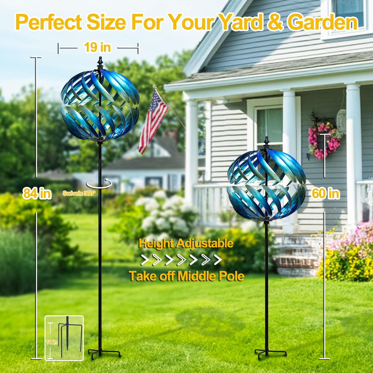 LimeHill wind spinner front door or backyard view highlighting motion and color.