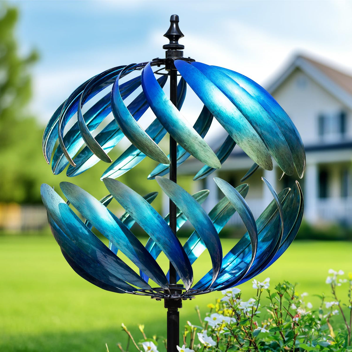 LimeHill wind spinner yard large stake in action adds dynamic outdoor decoration.