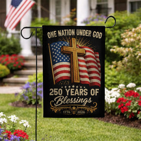 Limima double-sided print garden flag visible from both directions