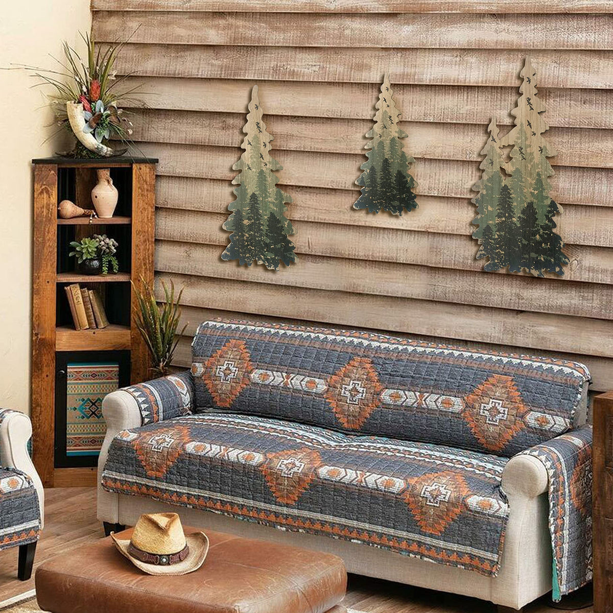 Limygus woodland wall art above a bedroom dresser enhances cozy ambiance