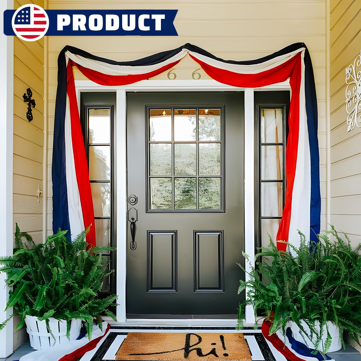 LinaGarten weather-resistant patriotic bunting on garden fence during sunny days