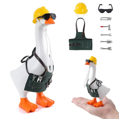 Linastu 7inch desk goose with green apron and pockets for whimsical desk decor