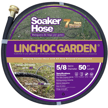 LINCHOC GARDEN 50ft soaker hose in use delivering root-zone moisture for large gardens