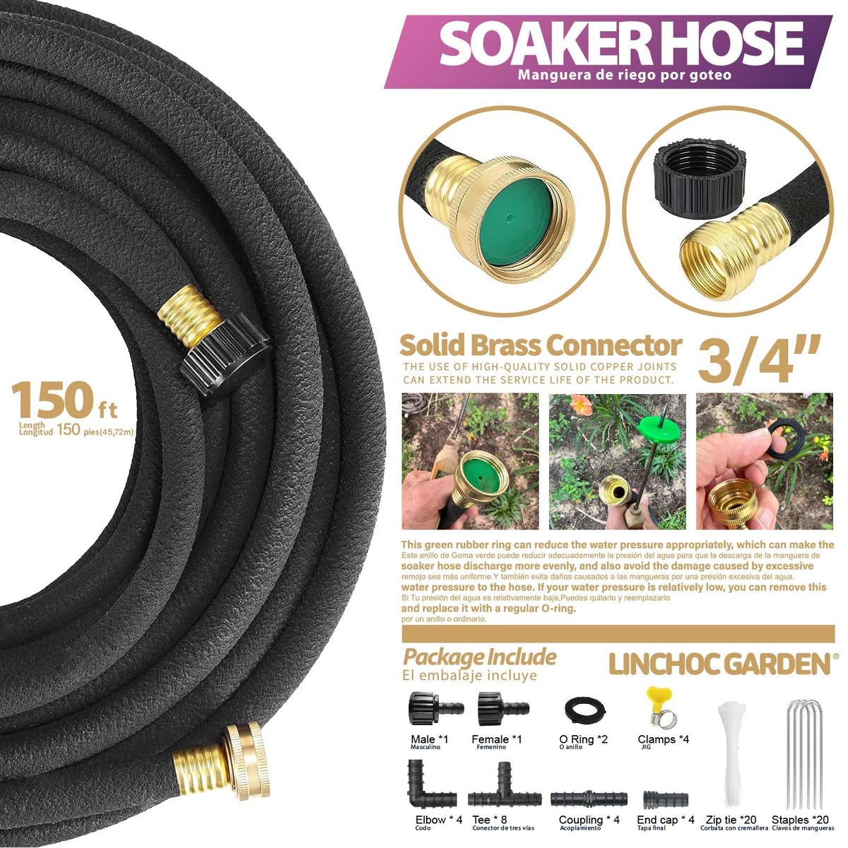LINCHOC GARDEN Soaker Hose connectors enabling extended reach
