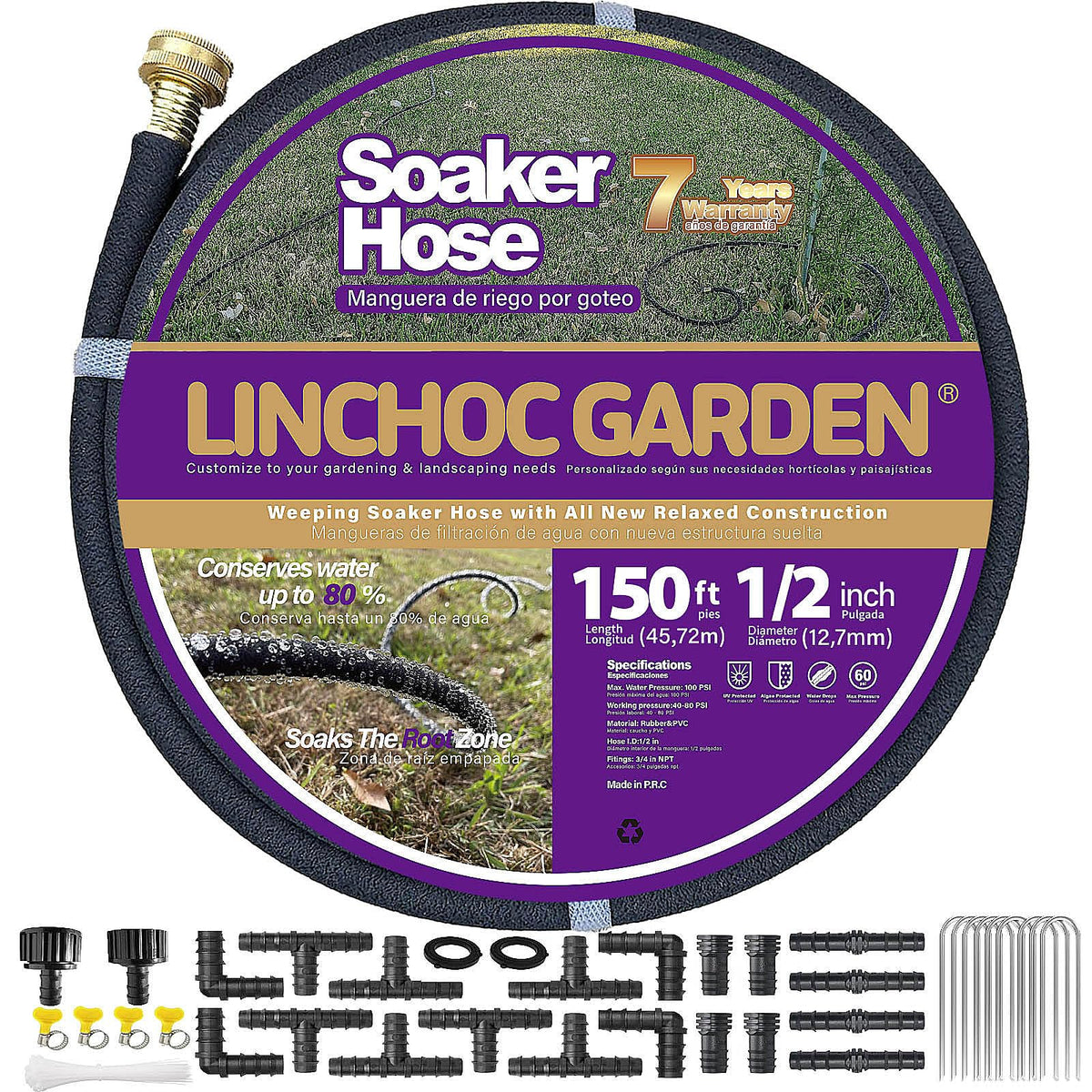LINCHOC GARDEN Soaker Hose 150ft coil ready for layout and efficient watering