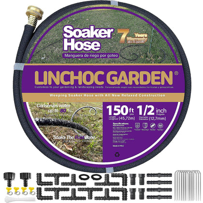 LINCHOC GARDEN Soaker Hose 150ft coil ready for layout and efficient watering