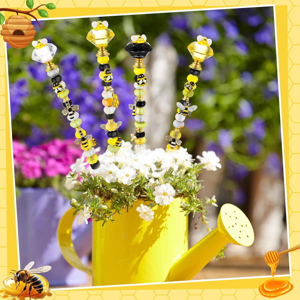 Lineshading landscape ornaments bees add charming detail to pots and borders.