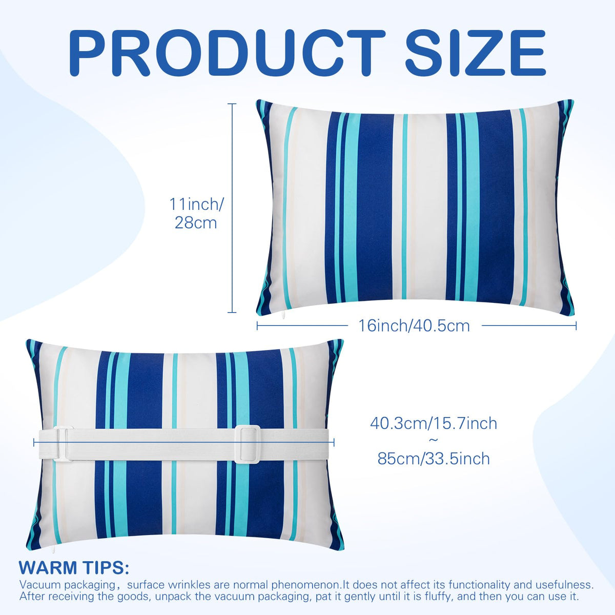 Lineshading outdoor headrest pillow waterproof blue stripe ideal for poolside lounges.