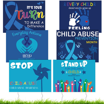 Lineshading yard sign with blue ribbon for outdoor awareness and prevention.