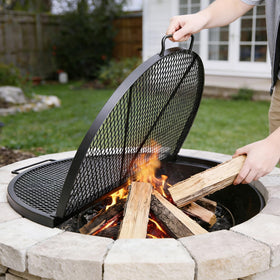 Lineslife heavy-duty camping fire pit grill built to withstand outdoor use.