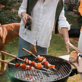 Lineslife skewers with wooden handles allow easy rotation and safe handling