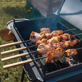 Lineslife kabob skewers with wooden handle for a comfortable, non-slip grip during grilling