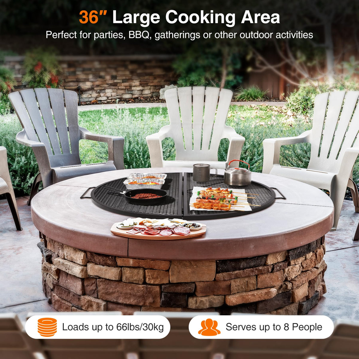 Lineslife security latch keeps grill stable during open-fire cooking sessions.