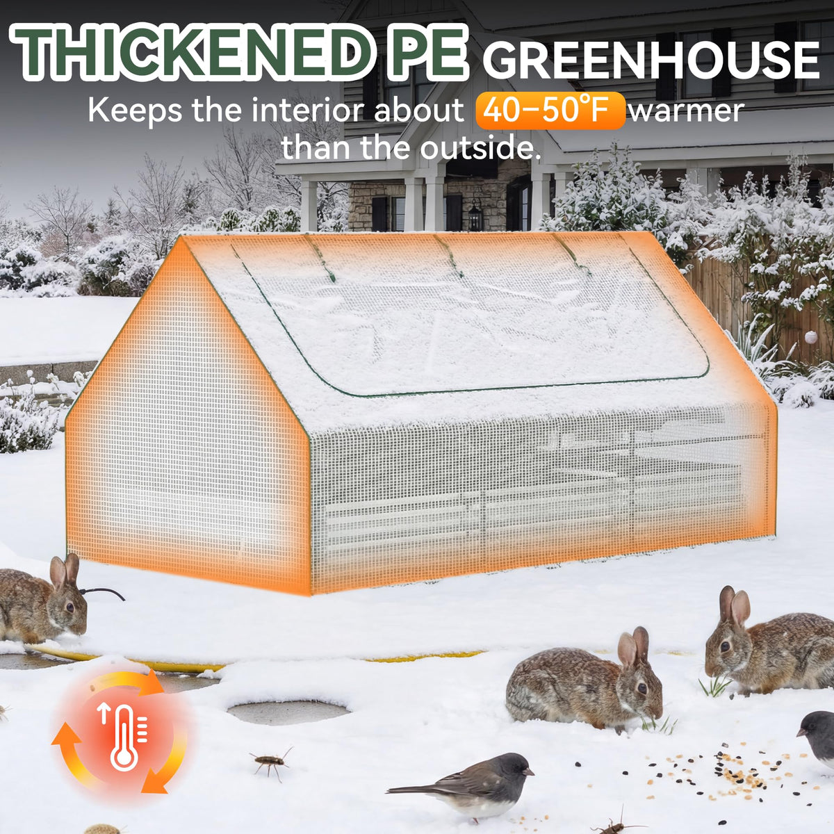 Lineware raised bed with PE cover protects plants from wind and light rain.