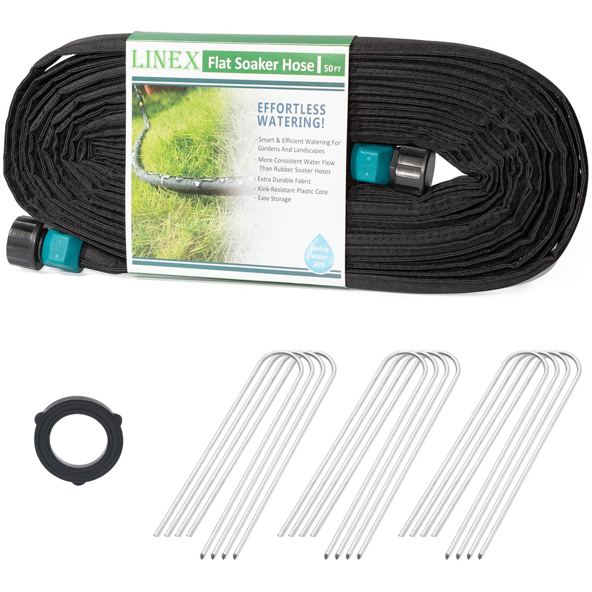 LINEX flat soaker hose unrolls smoothly for quick, even irrigation across beds.
