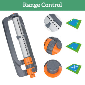 LINEX oscillating sprinkler adjustable flow controls spray range