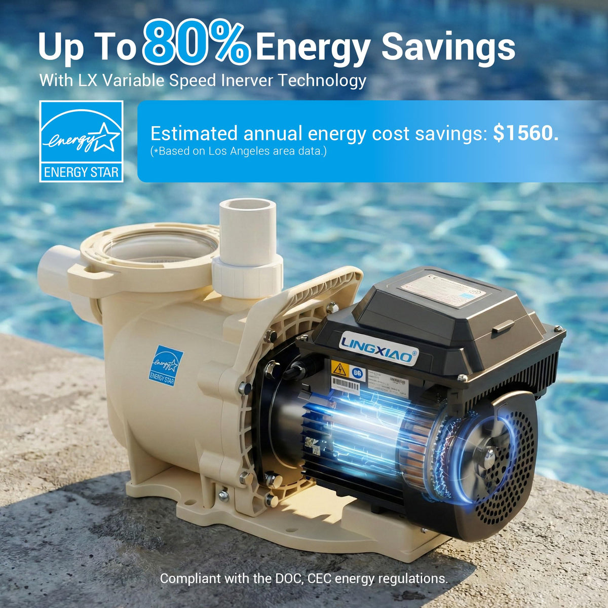 LINGXIAO Energy Star badge on the pump indicating efficient operation