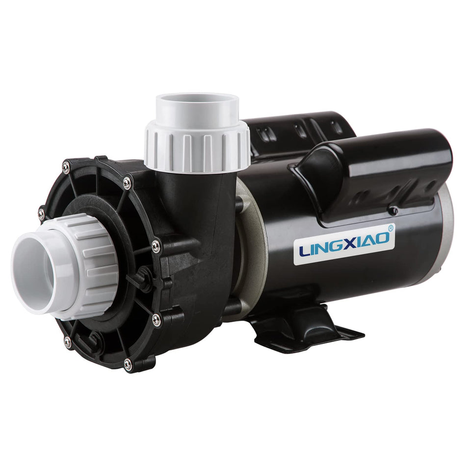 LINGXIAO spa pump 48WUA1502C-II front view, compact two-speed design for hot tubs.