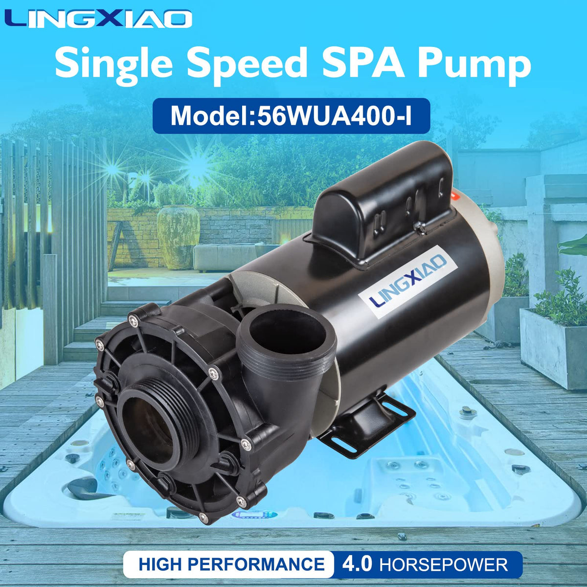 LINGXIAO spa pump 56WUA400-I side panel view, designed for quiet operation.