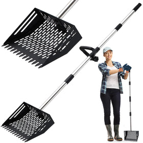 Linidcoud chicken poop scooper 2-in-1 with rake for quick coop cleanup