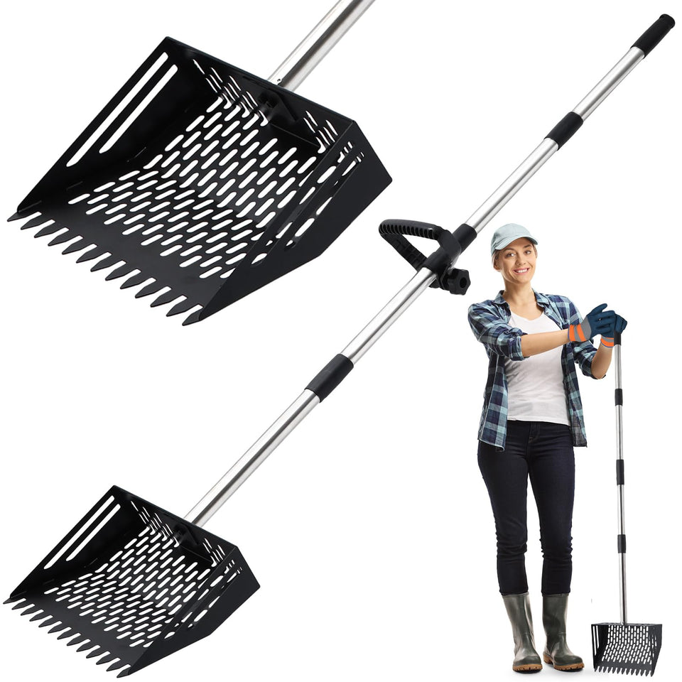 Linidcoud chicken poop scooper 2-in-1 with rake for quick coop cleanup